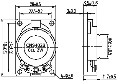 Габаритные размеры динамика CNS4028A045BER