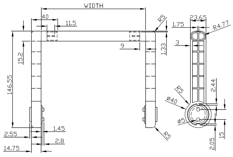 Габаритные размеры ручки-подставки G1600xxx