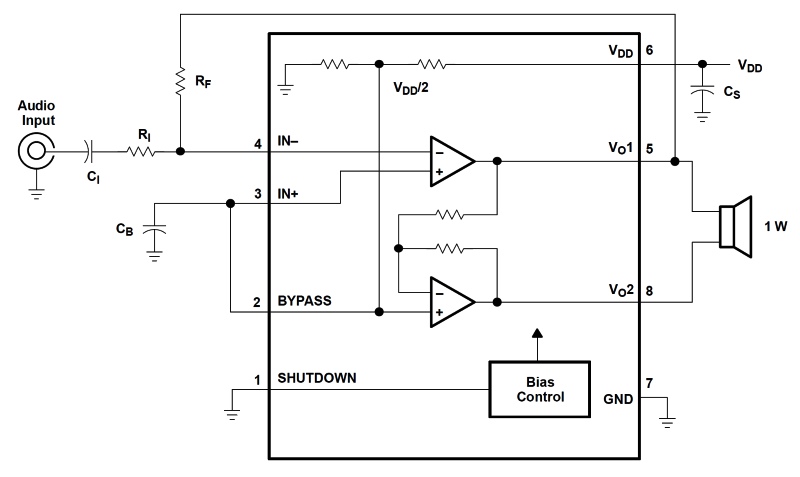 Схема включения усилителя TPA4861D