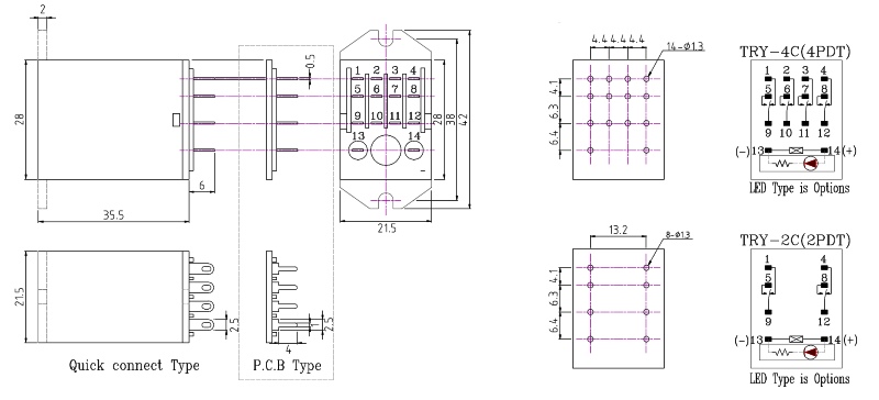 Габаритные размеры реле TRY