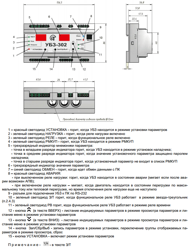 Габариты блока УБЗ-302