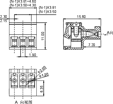 15EDGK-3.81-06P-14  клеммник разъемн., 6 конт., шаг 3.81 мм, зеленый, (FB15EK) (рис.2)
