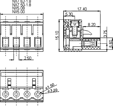 2EDGK-5.08-05P-14  клеммник разъемн., 5 конт., шаг 5.08 мм, зеленый, (FB2EK) (рис.2)