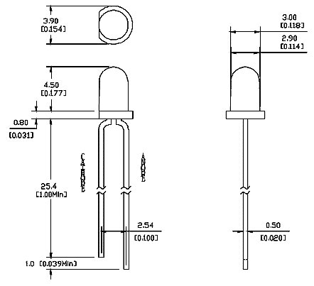 FYL-3014GD-B светодиод 3мм, мигающий, зелёный, 570нм, 20 мКд, 60° (рис.2)