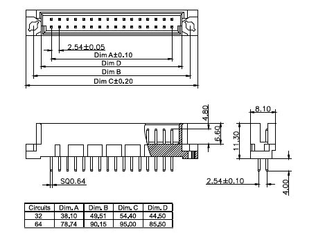 DIN41612-64M   вилка 2х32 (рис.2)