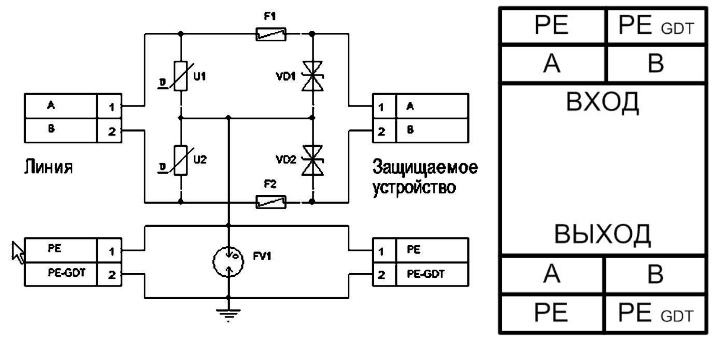 Схема подключения АЗУ-М485