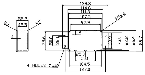 B025MF   корпус алюмин. с фланцами,  114x 90 x 55 (рис.2)