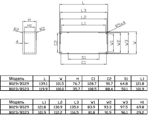 BS29  корпус алюмин.,  140x 100 x 75 (рис.2)