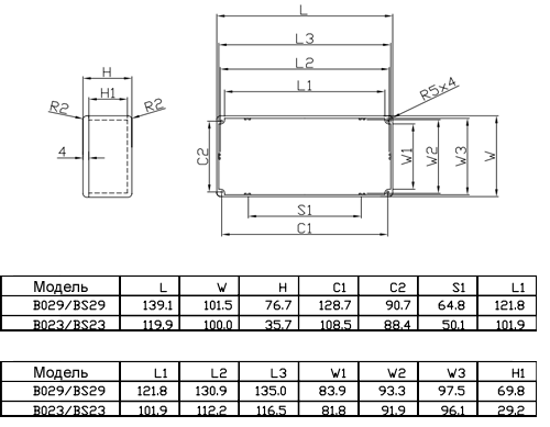 BS23  корпус алюмин.,  120x 100 x 35 (рис.2)