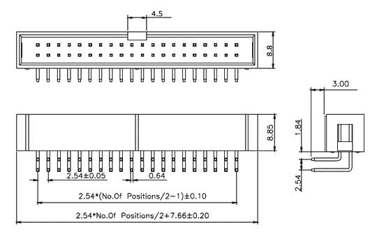 BH-34R вилка на плату угл.34конт. шаг 2.54мм (рис.2)