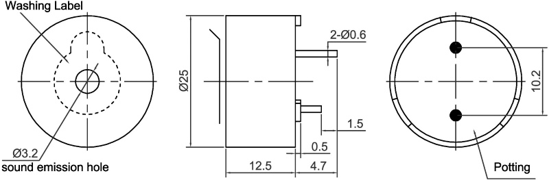 Габаритные размеры электромагнитного излучателя CMT2512
