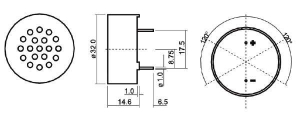 Габаритные размеры динамика CMY3215A110NP