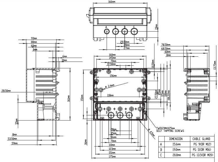 DC001CUL пласт. корпус с откидной прозр. крышкой, свето-серый 166X161X93 мм (рис.2)