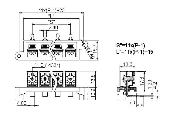 DG13-03P-13 колодка 3-х конт., шаг 11 мм, черн. (рис.3)