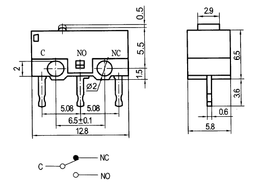 DM3-00P-110 (KW10-Z0P150-7260) микропереключатель (рис.2)