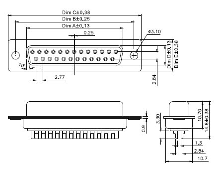 DB-25F (gold)  розетка на кабель (рис.2)