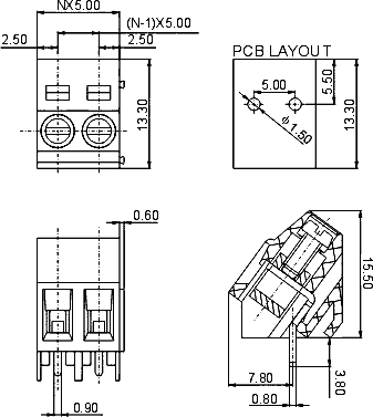 DG103-5.0-02P-14  клеммник винтовой, 2 конт., шаг 5.0 мм, (FB103-5.0-02P-14) (рис.2)