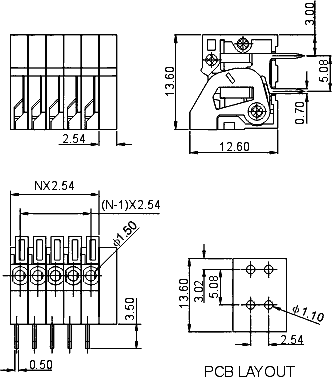 DG141R-2.54-03P-14  клеммник нажимной, 3 конт., шаг 2.54мм, (FB141R) (рис.2)