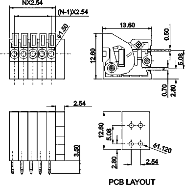 DG141V-2.54-02P-14  клеммник нажимной, 2 конт., шаг 2.54мм, (FB141V) (рис.2)