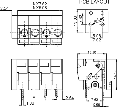 DG142V-5.08-02P клеммник нажимной, 2 конт., шаг 5.08мм(KLS2-142V) (рис.2)