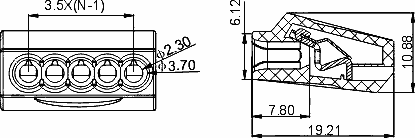 DG228-3.56-03P-11 зажим для провода, 3 конт., шаг 3.56 мм, сер. (рис.2)