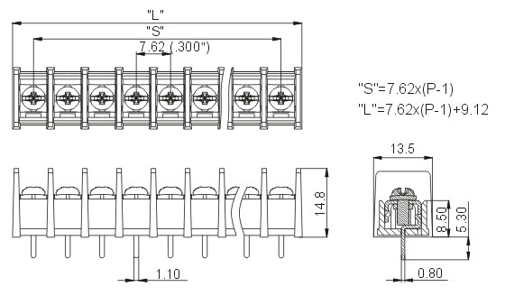 DG25C-B-06P-13  клеммник, 6 конт., шаг 7.62 мм, (FB25C-B-06P-13) (рис.2)