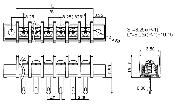 DG35H-A-04P-13  клеммник, 4 конт., шаг 8.25 мм, с отв., (FB35H-A-04P-13) (рис.2)