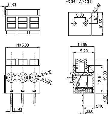 DG390-5.0-03P-12  клеммник нажимной, 3 конт., шаг 5.00мм, (FB390) (рис.2)