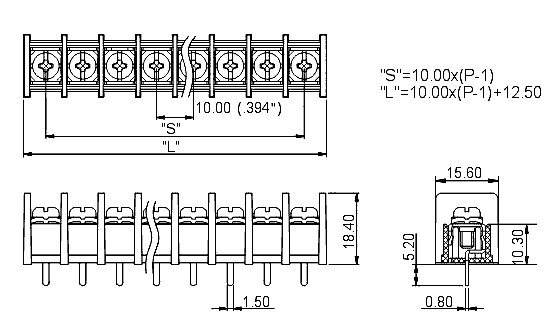 DG55C-B-02P-13  клеммник, 2 конт., шаг 10.0 мм, (FB55C-B-02P-13) (рис.2)