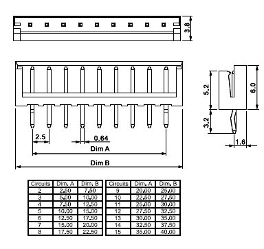 EWL-2 вилка на плату 2-х конт. ш.2,50мм (рис.2)