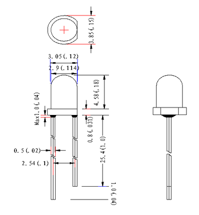 FYL-3014IRAB (=WP34F3BT) инфракр. светодиод 3мм, прозр. голуб., 940нм, 25 мВт/ср (рис.2)