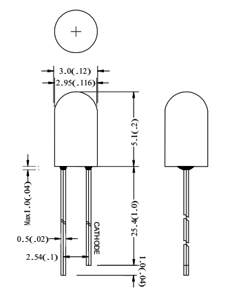 FYL-3004GD1D светодиод 3мм, зелёный, матовый, 570 нм, 15 мКд, 40° (рис.2)