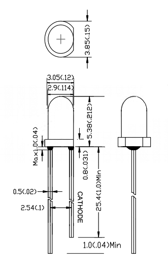 FYL-3014SURC1A светодиод 3мм, супер яркий красный, бесцв, 630 нм, 2200 мКд, 30° (рис.2)