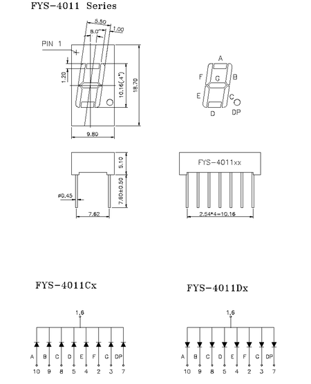FYS-4011DD-21 (SA04-12SRWA) знак.семисегм.инд. 0,40 суперкрасн. ,ОA, 26-38мКд (рис.2)