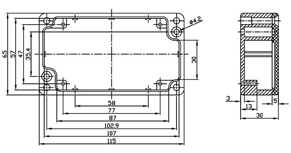 G106P(BK) корпус алюмин., гермет., 115 x 65 x 30, окрашенный (черный) (рис.2)
