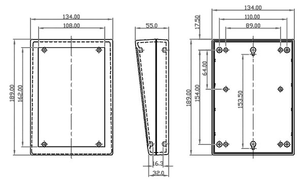 G1188GUL корпус под клавиатуру, 134 x 189 x 32/55, серый (рис.2)
