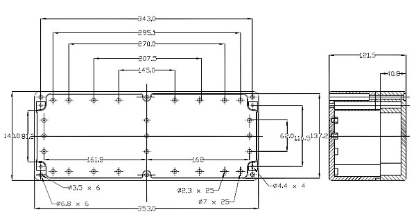 G2128C   корпус пласт., гермет., с прозрачн. крышкой,  353 x 140 x 121,5 (рис.2)
