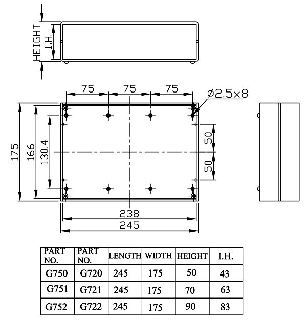 G752A   корпус пласт., светло-серый, алюм. панели, 245 x 175 x 90 (рис.2)