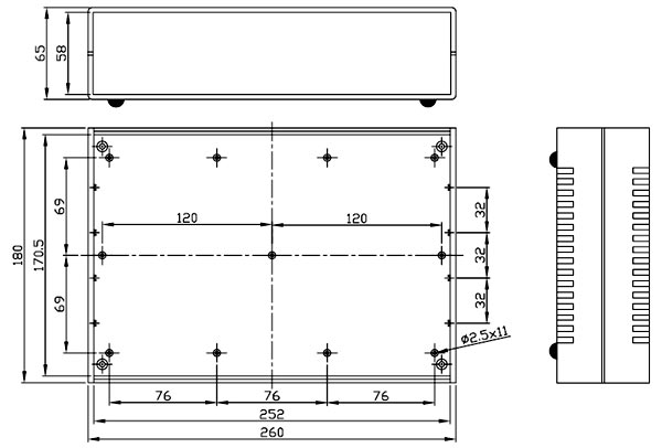 G758   корпус пласт., светло-серый, чёрные панели, 260 x 180 x 65 (рис.2)