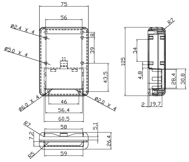 G909B корпус пластм., 105 x 75 x 26,4 черн. (рис.2)