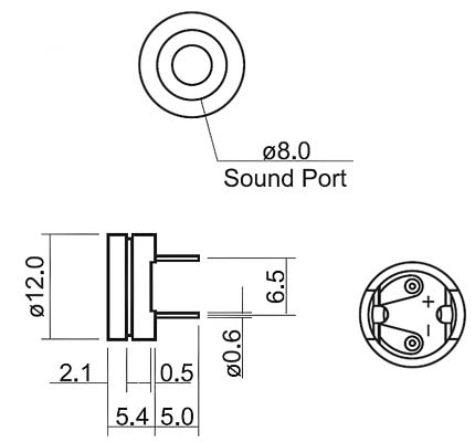 HC12G-105A эл.магнит. изл-ль звука, 1.5В, 2048Гц, d=12мм, h=5,4мм (рис.2)