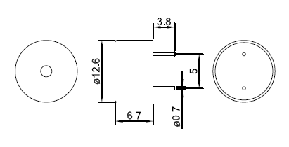 HPA13H/279 (функц.аналог HPA13A, G) излуч-ль звука пьез., 3В, d=12,6мм, h=6,7мм (рис.2)