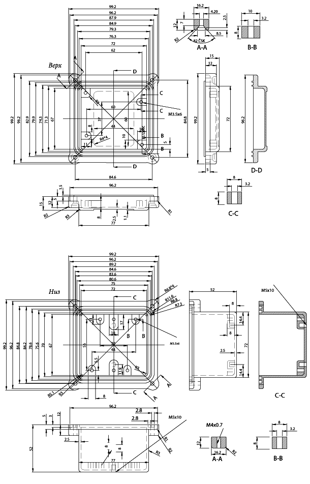 HQ003EMSLG корпус алюмин., 96x96x67, IP67, окрашенный (серый) (рис.2)