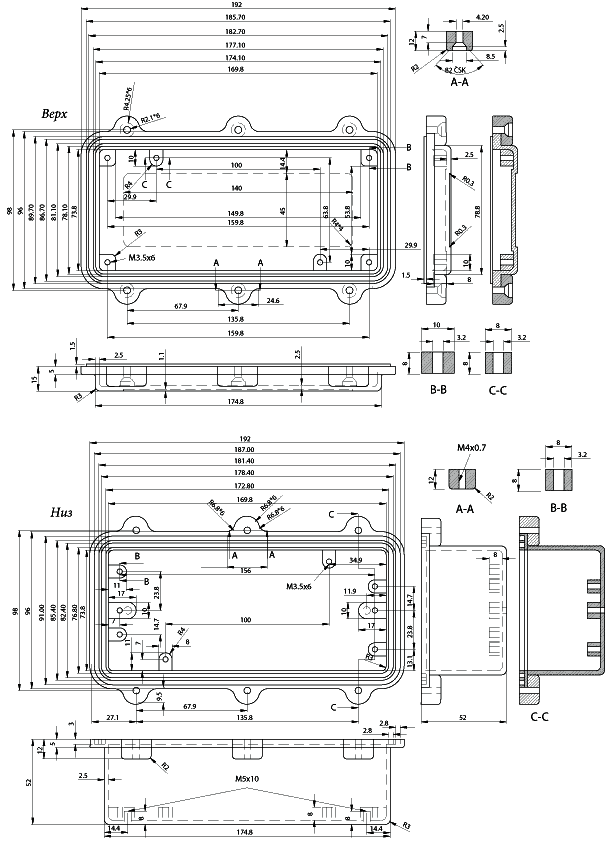 HQ007EMSBK корпус алюмин., 192x96x67, IP67, окрашенный (серый) (рис.2)