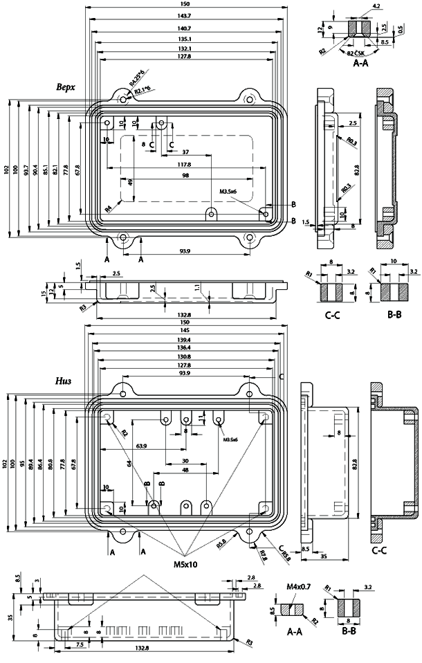 HQ013SLG корпус алюмин., 150x100x50, IP67, окрашенный (серый) (рис.2)