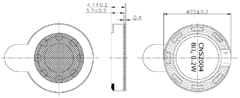 CMY2004A100BZ (HSB20A-8 ) динамик diam. 20, 90dB, полоса частот 1000 Hz- 10 KHz (рис.3)