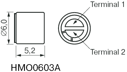 HMO0603A-65   микрофон электретн. 3В, 50-16000Гц, d=6.0мм, h=5,2мм (рис.1)