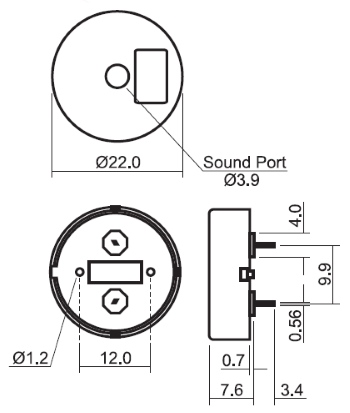 Габаритные размеры зуммера HPA22D