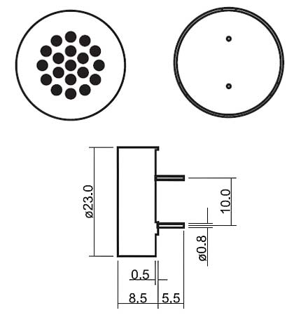 Габаритные размеры динамика HSM23A-8