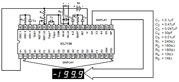Схема включения ICL7136CPL